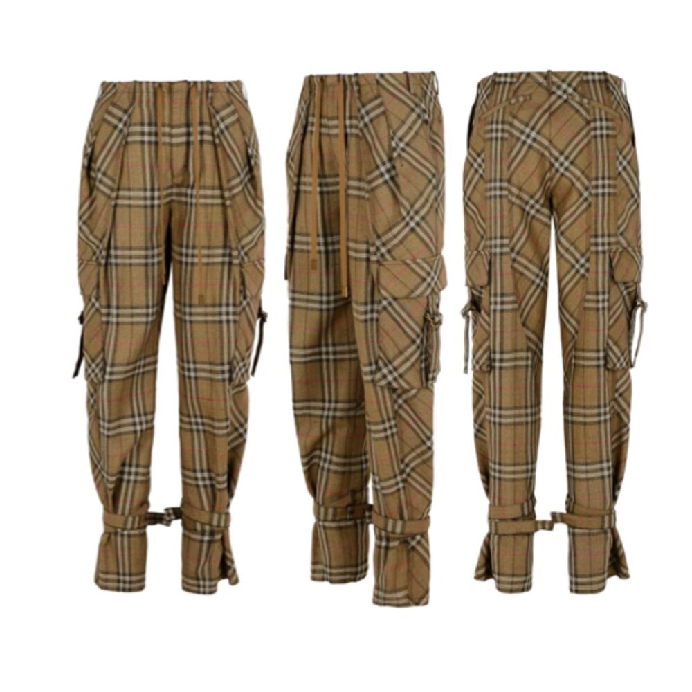BURBERRY CHECK SILK BLEND CARGO TROUSERS SIZE US 6 NWT